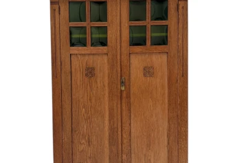 Arts & Crafts Art Nouveau Bookcase with Original Green Glass, 1900s